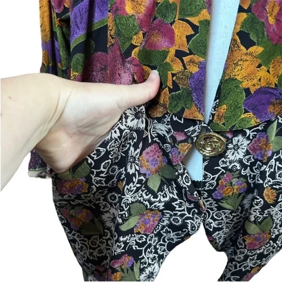 Vintage Mixed Floral Oversized Blazer Jacket 90s Maximalist Art-To-Wear Artsy M - Picture 7 of 13